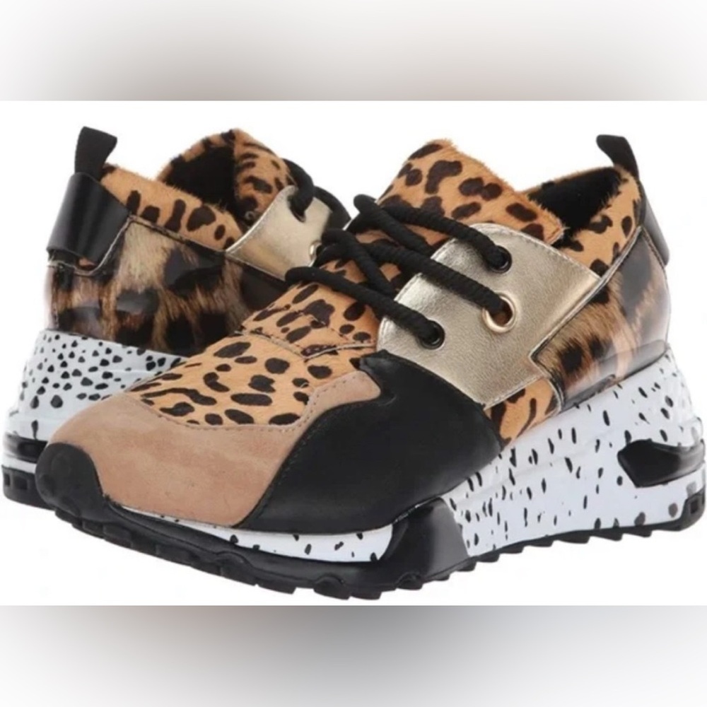 Steve Madden Cliff Sneakers Leopard Animal Print Chunky Sole Wedge Sneaker